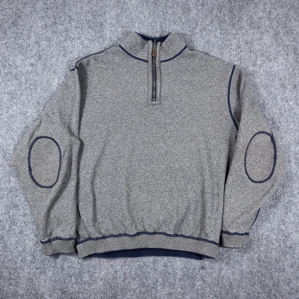 Cremieux Quarter Zip Sweatshirt Mens XL Navy Blue Reversible Elbow Patches